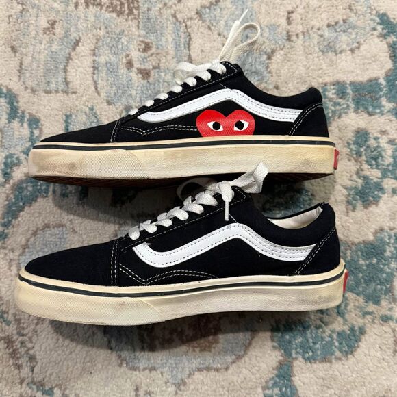 VANS X CDG Comme Des Garçons Heart Painted Black Classic Low Top Sneakers Size 7 - Picture 4 of 10
